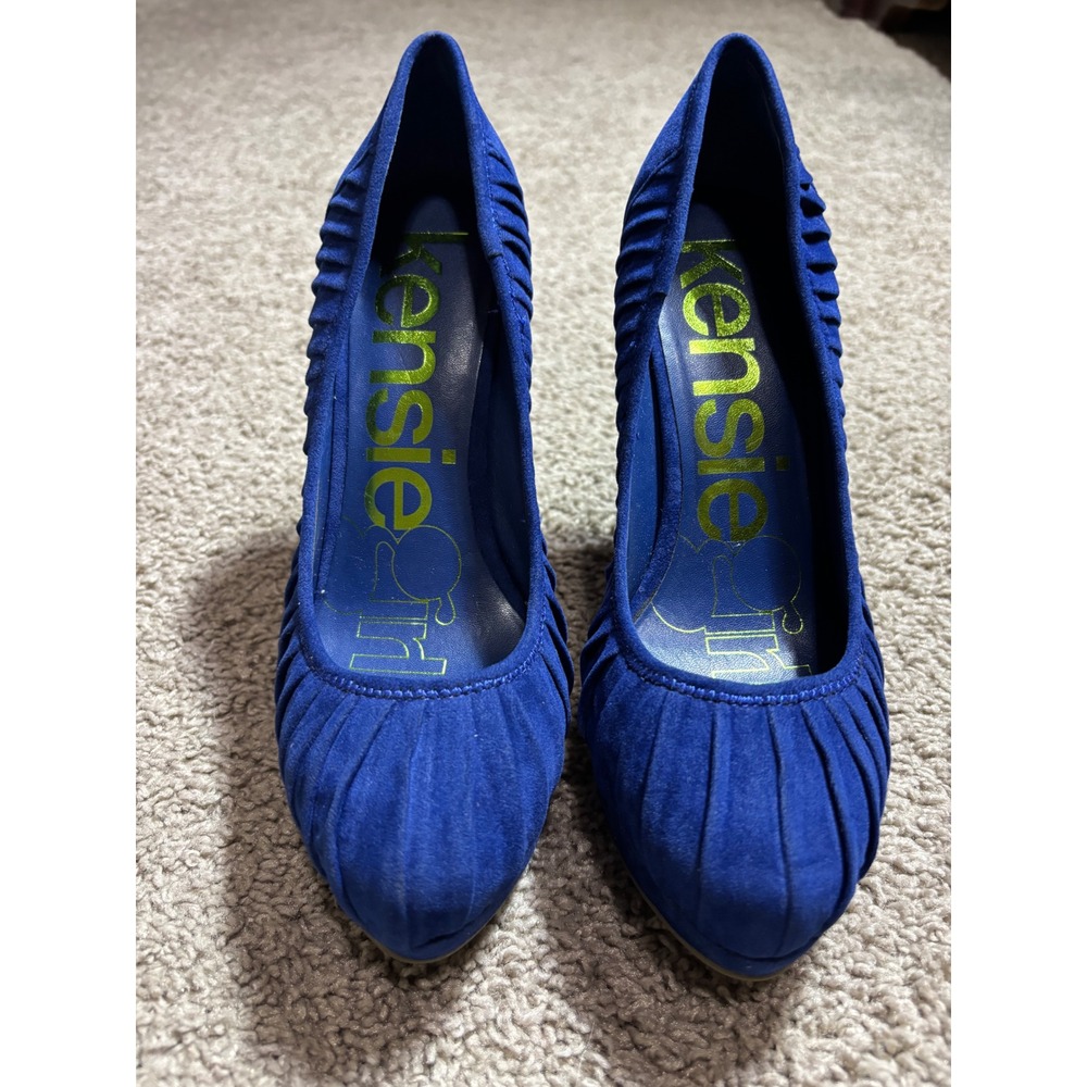 Kensie Girl KG-Pelle‎ Royal Blue Velvet Pleated Platform Pumps Heels Size 6.5M